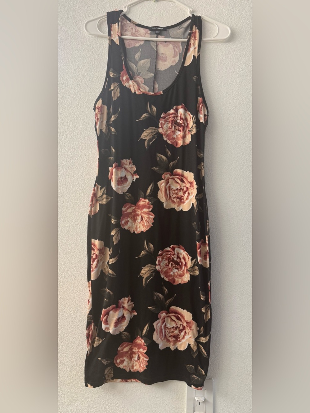 Fashion Nova Black Maxi Dress with Blush Rose Floral Print